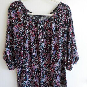 I.N. Studio Blouse - Size 1X - Black Paisley - Puffy Sleeve - Colorful (515)
